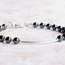 Load image into Gallery viewer, Hermatite Beads with Sterling Silver Bar Bracelet