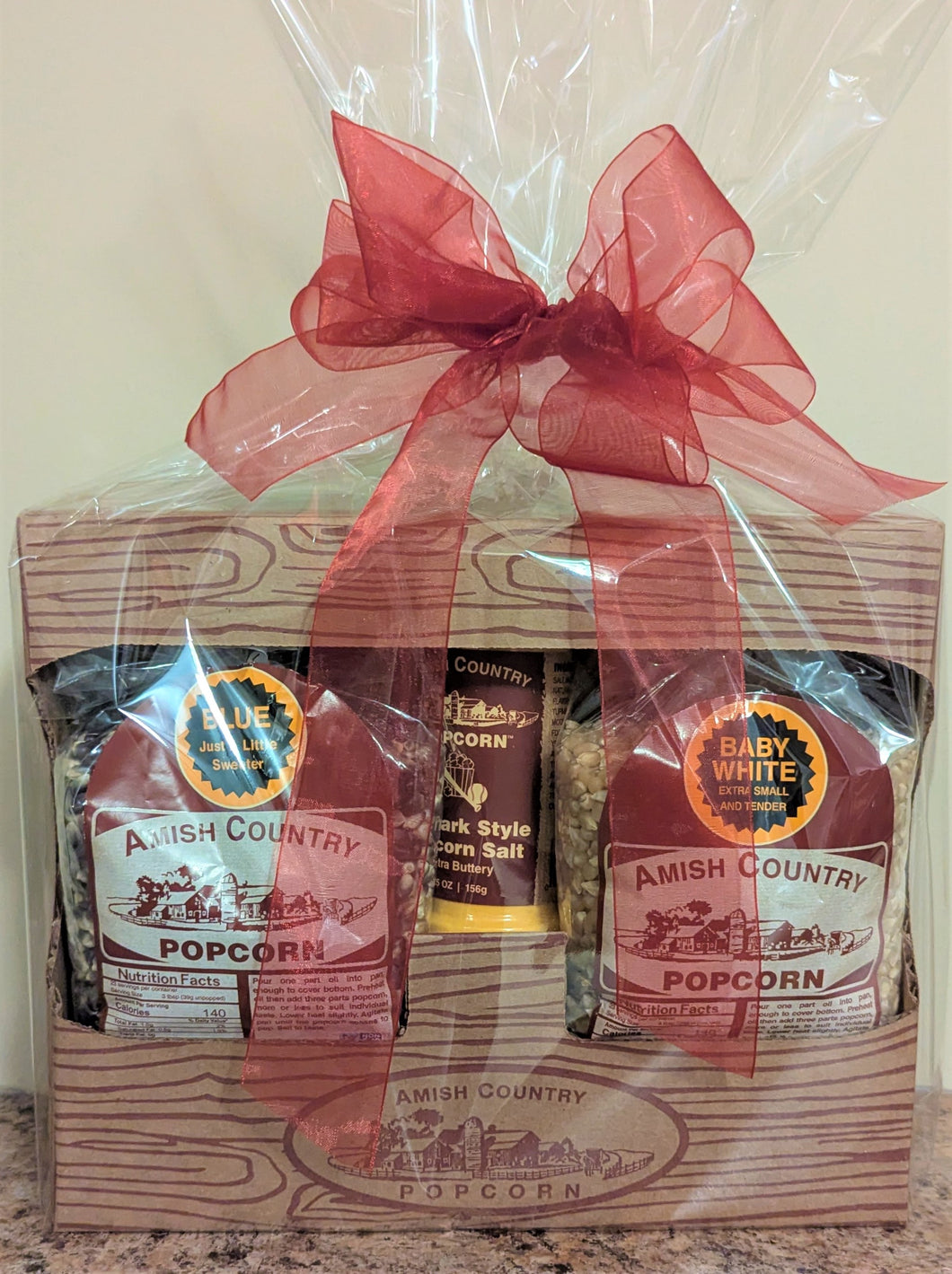 2 LB Box Gift Set Baby White and Blue Popcorn with Ball Park Popcorn Salt